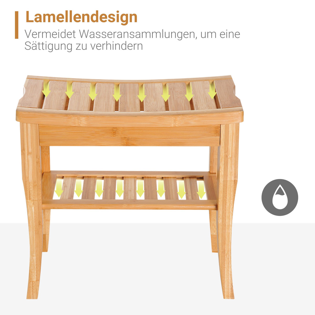 Bamboo Shower Bench with Storage Shelf, Water-Resistant