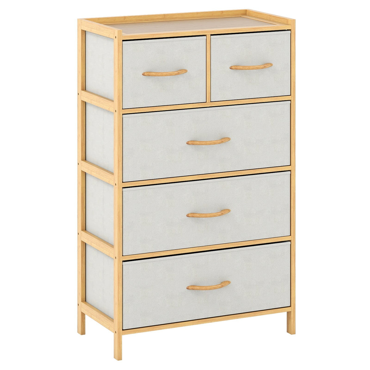 Bamboo Storage Dresser with 5 Fabric Drawers and Shelf