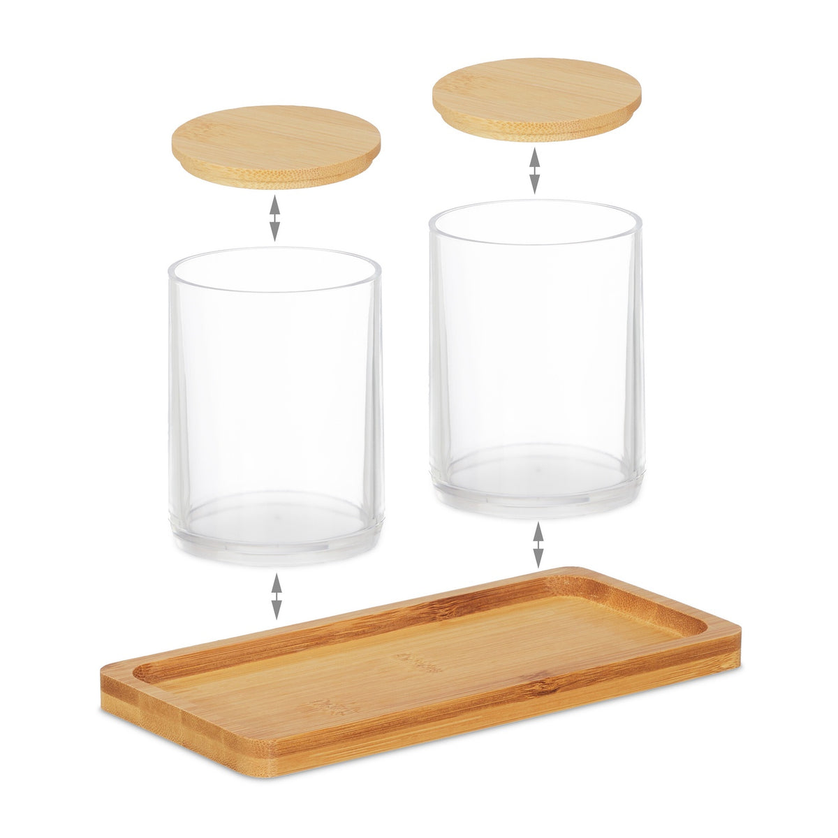 Bamboo Storage Set with Tray and Lids, 2 Compartments