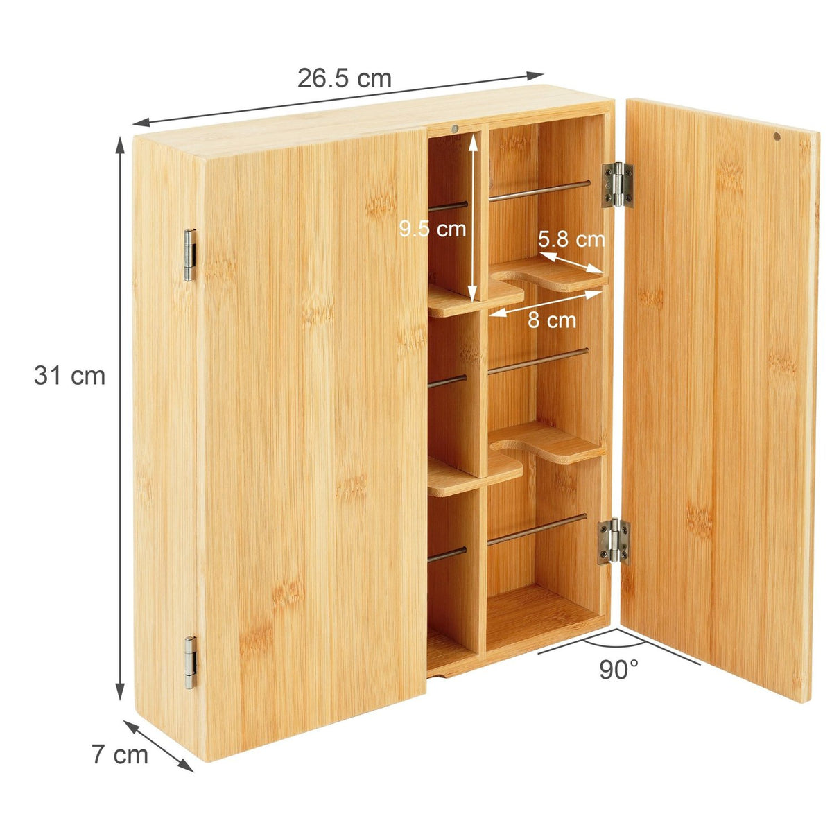 Bamboo Tea Box, 9 Slots – Wall-Mountable Organizer