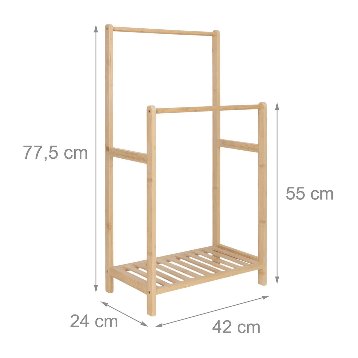 Bamboo Towel Rack with 2 Bars and Shelf