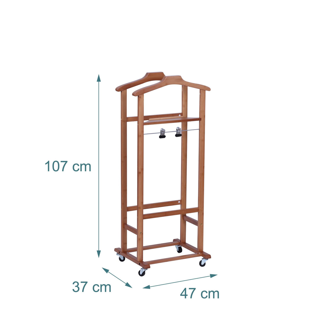 Bamboo Valet Stand with Hangers and Castors