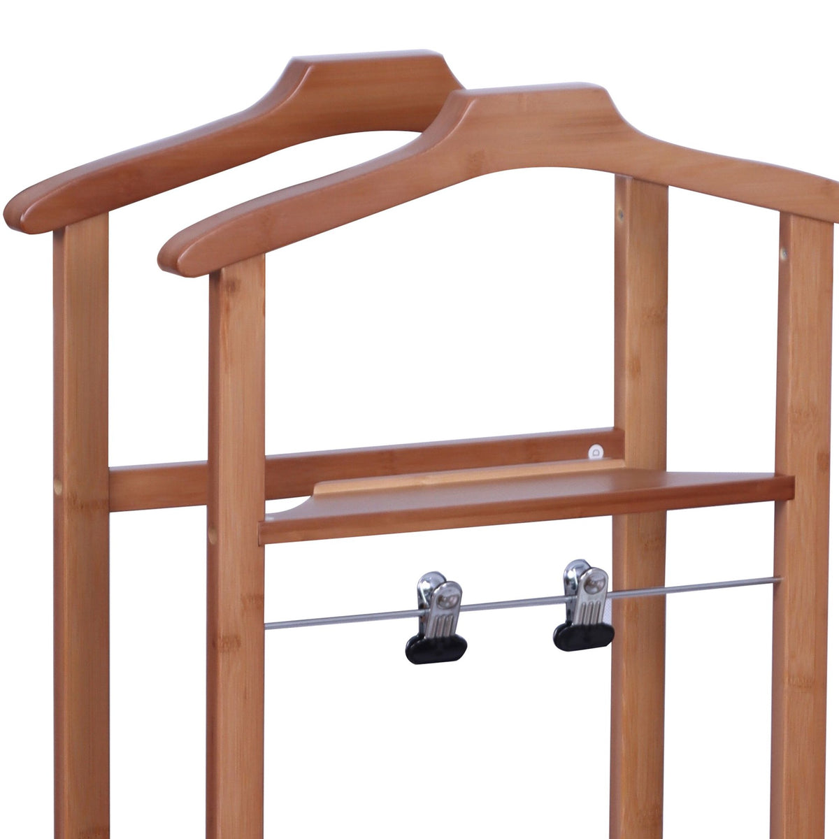 Bamboo Valet Stand with Hangers and Castors