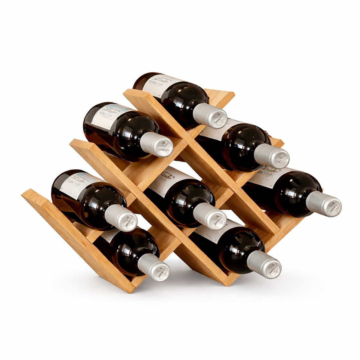 Bamboo Wine Rack – Holds 8 Bottles, W-Shaped Design