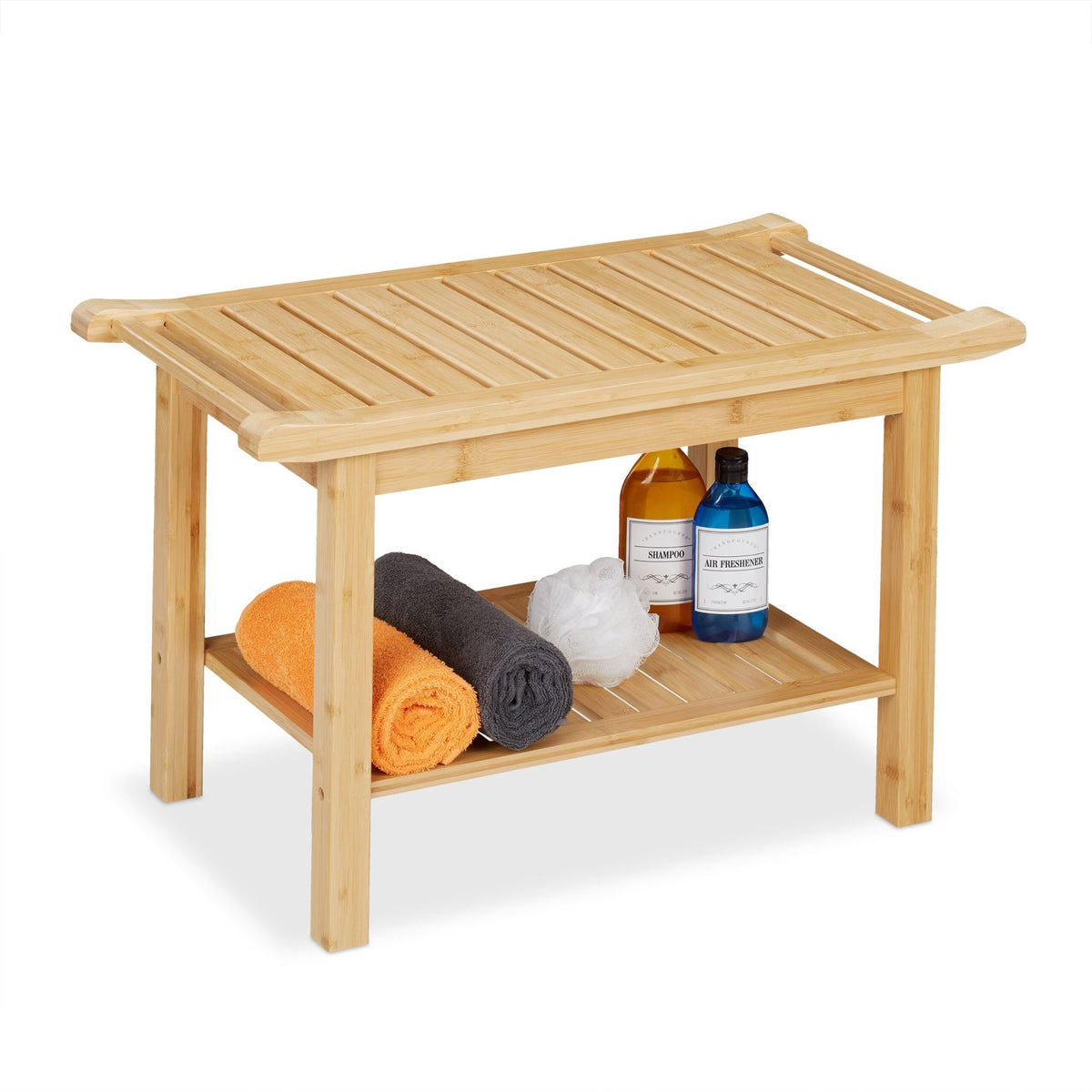 Bamboo bathroom stool with handle