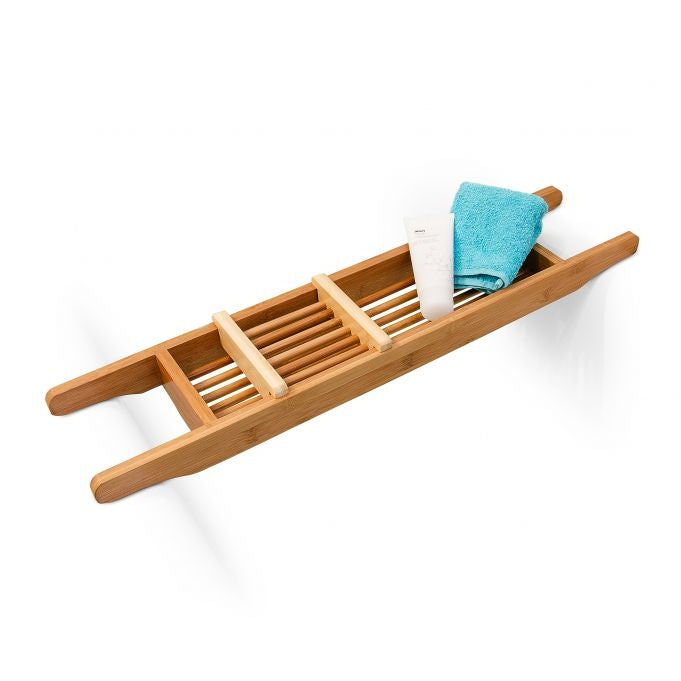 Bamboo bathtub shelf with soap dish