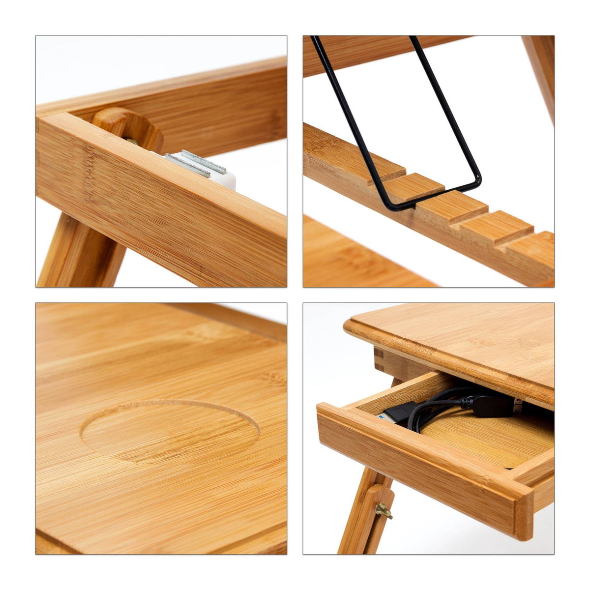 Bamboo bed tray with reading tab
