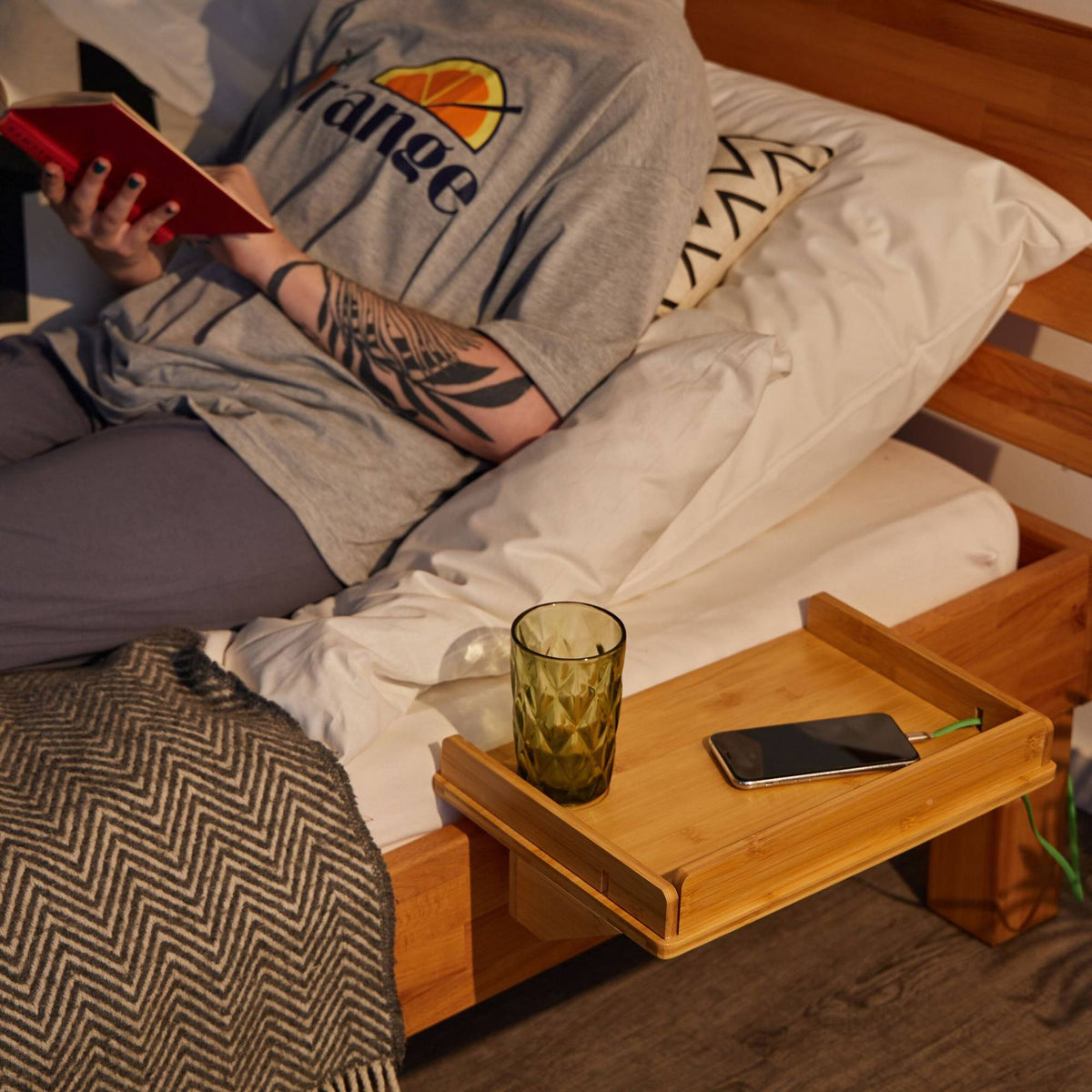 Bamboo bed tray with tablet holder
