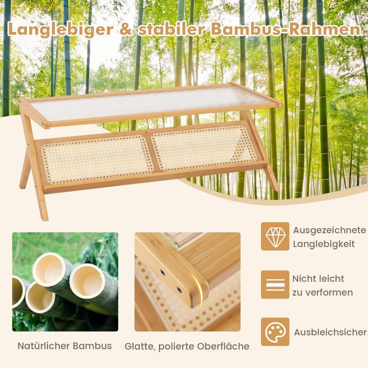 Bamboo coffee table 120 cm 2-tier rectangular coffee table natural
