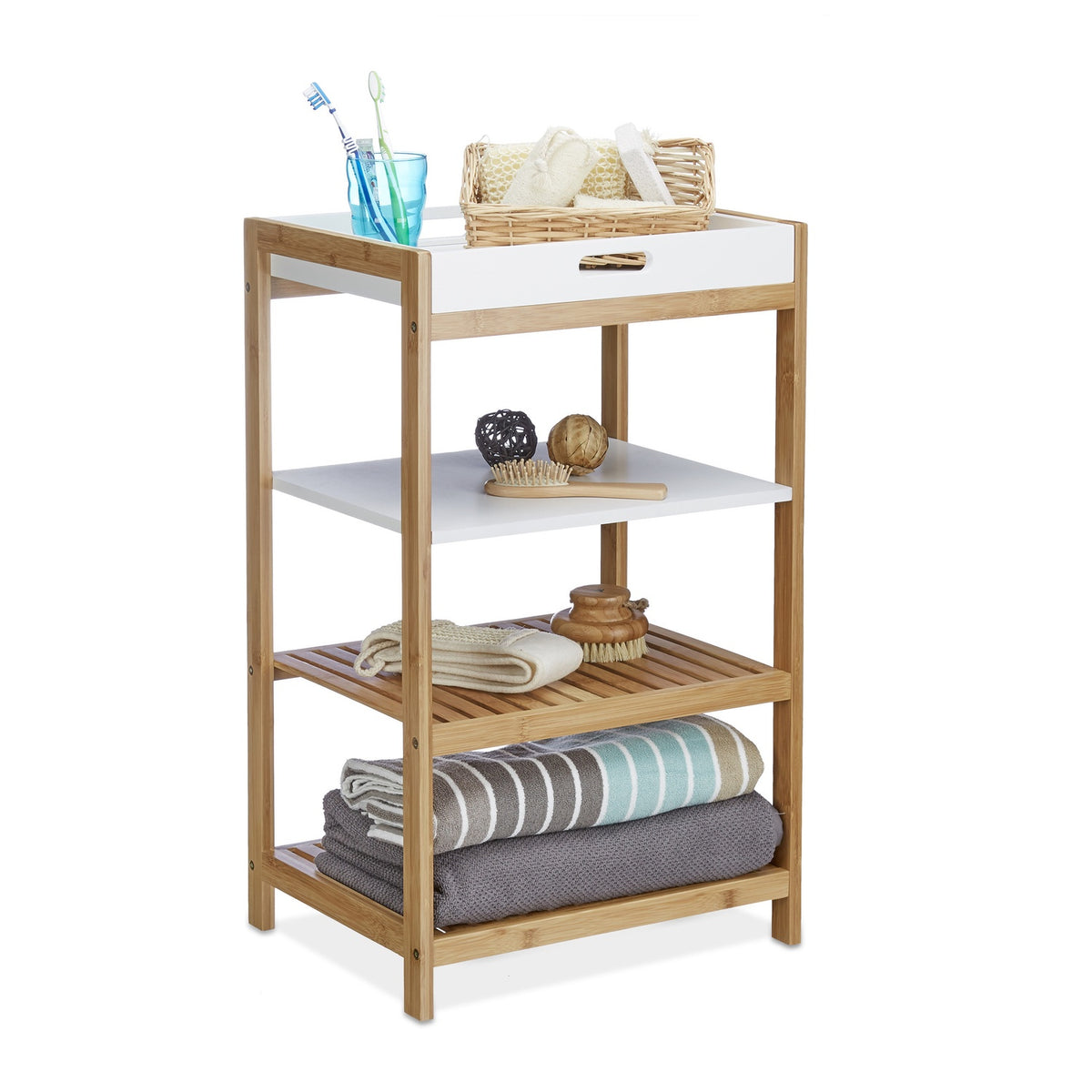 Bamboo kitchen shelf with tray