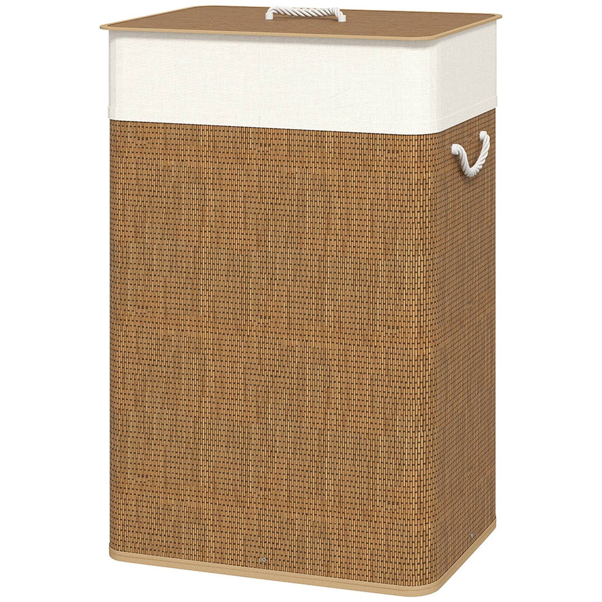 Bamboo laundry basket with lid 72 L laundry collector with bamboo handles, removable laundry bag brown