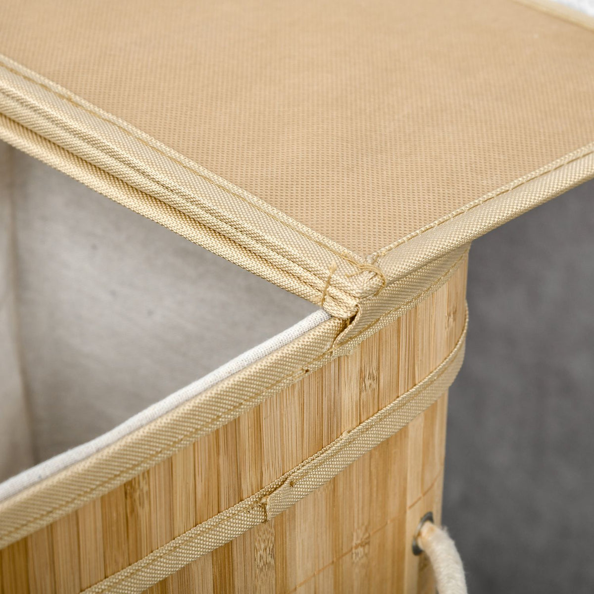 Bamboo laundry basket with lid and handles, 90 liter capacity with 2 sections and a removable fabric bag - 54.2 x 35.2 x 59.5 cm