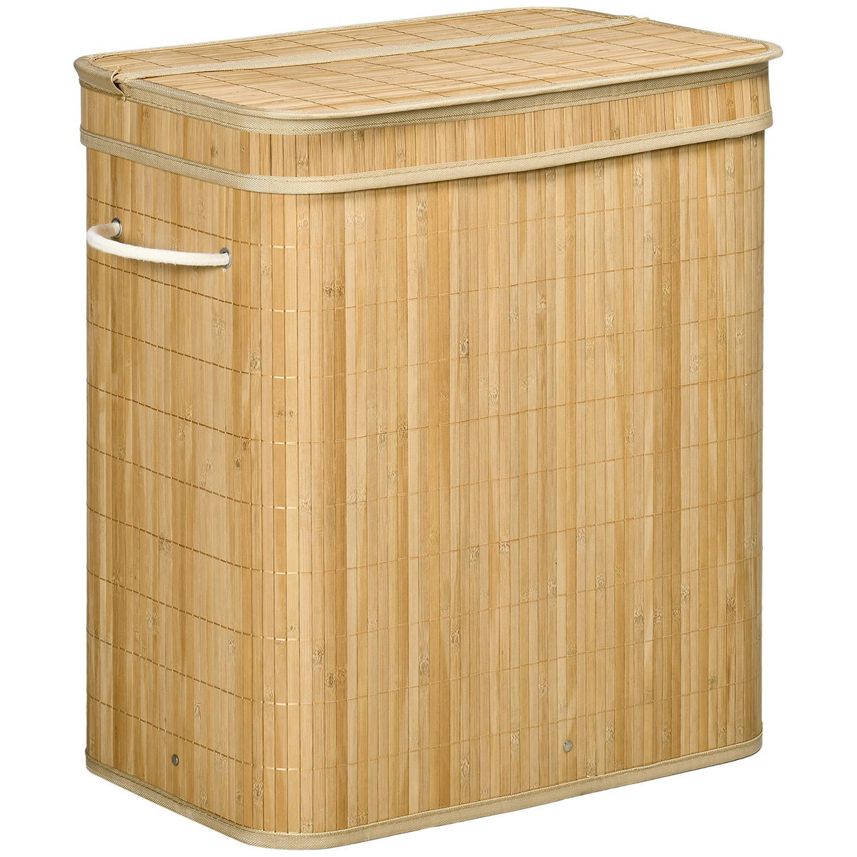 Bamboo laundry basket with lid and handles, 90 liter capacity with 2 sections and a removable fabric bag - 54.2 x 35.2 x 59.5 cm