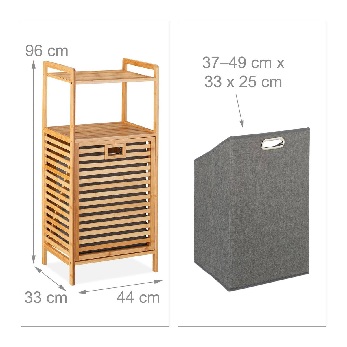 Bamboo laundry hamper with shelf