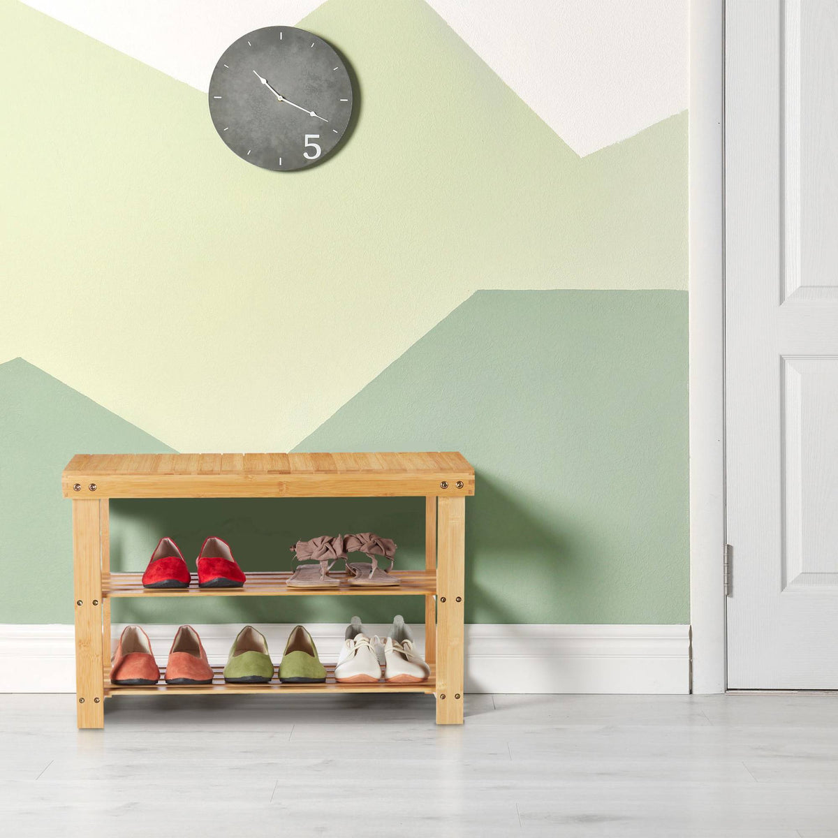 Bamboo shoe rack with bench