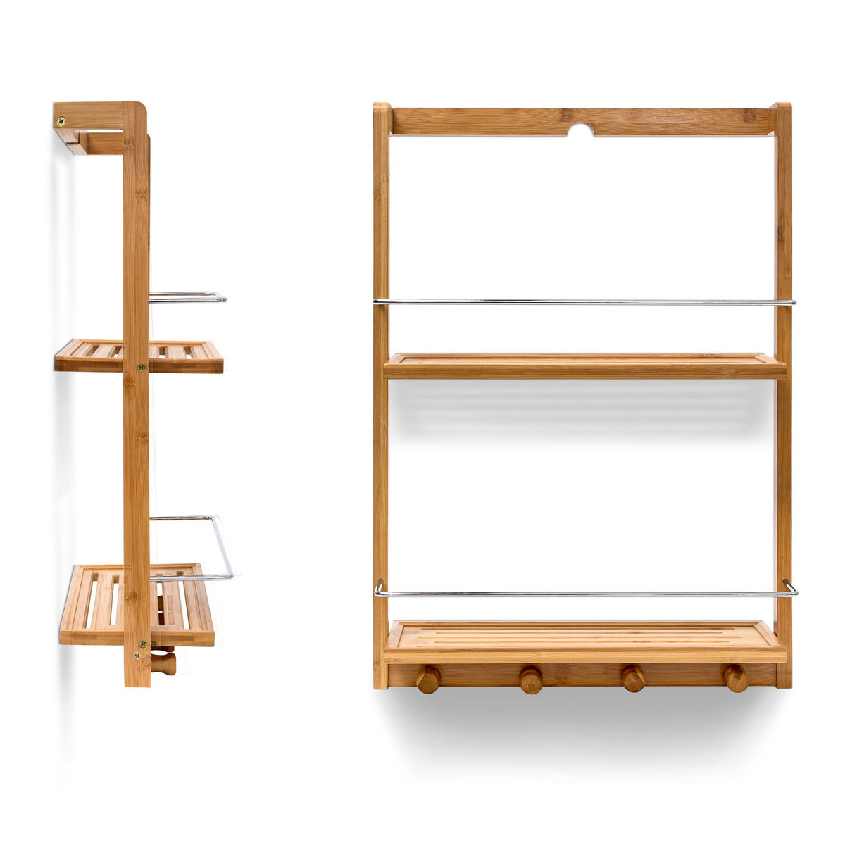 Bamboo shower shelf with 2 shelves