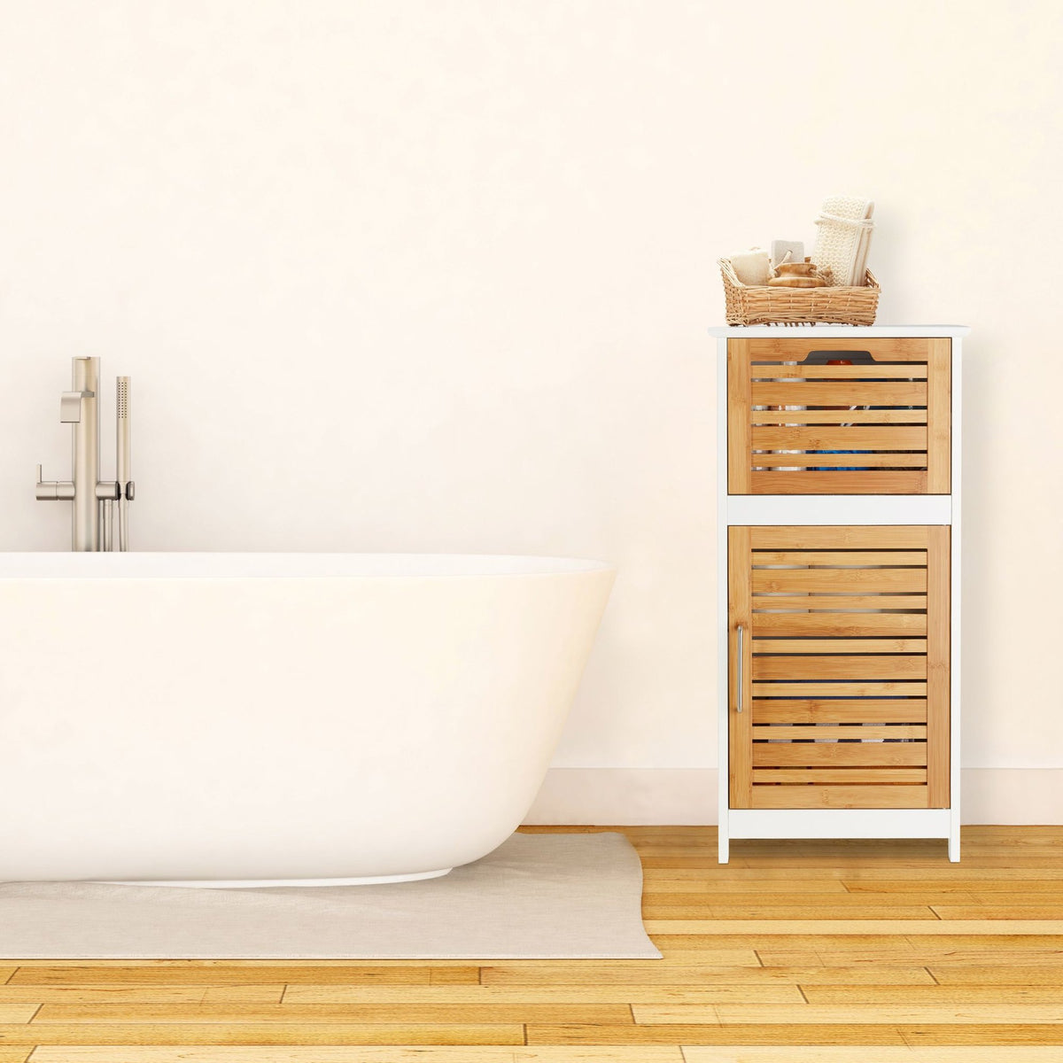 Bamboo side cabinet in white