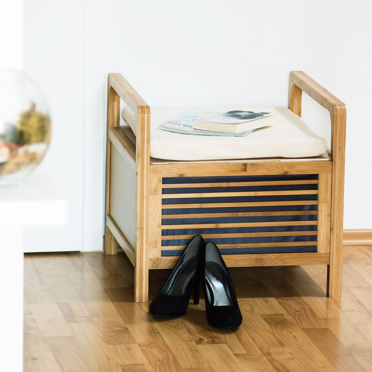 Bamboo stool with storage space