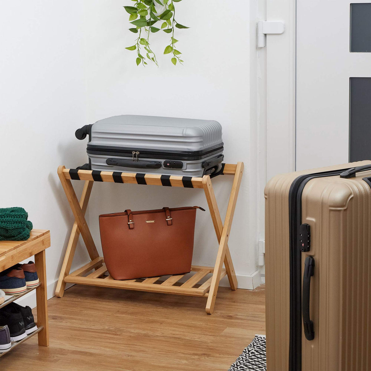 Bamboo suitcase stand