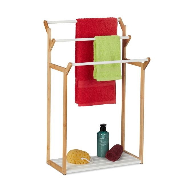 Bamboo towel rail with shelf