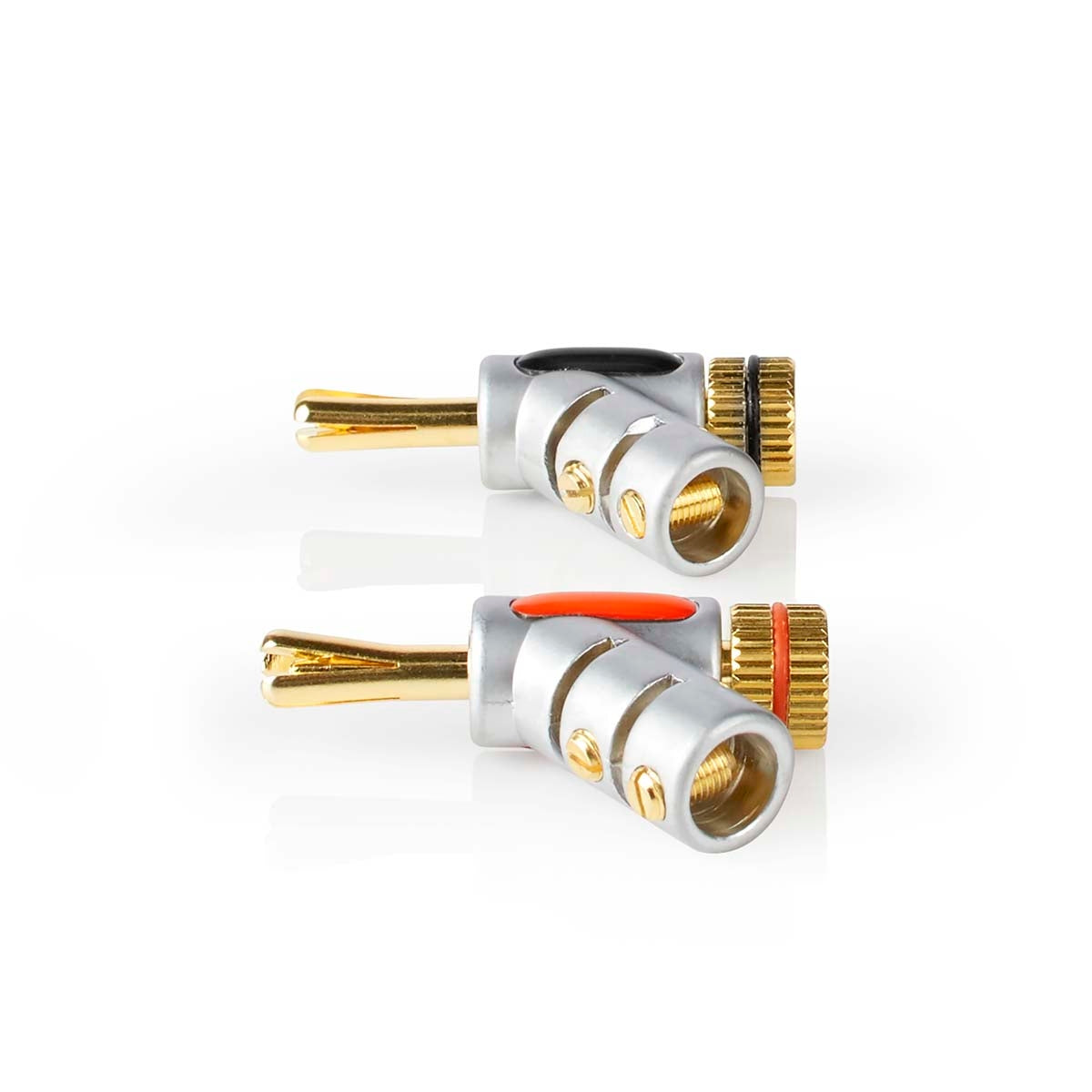 Banana Connector | Straight | Male | Gold Plated | Screw | Cable input diameter: 7.4 mm | Zinc Alloy | Silver | 2 pcs. | Box
