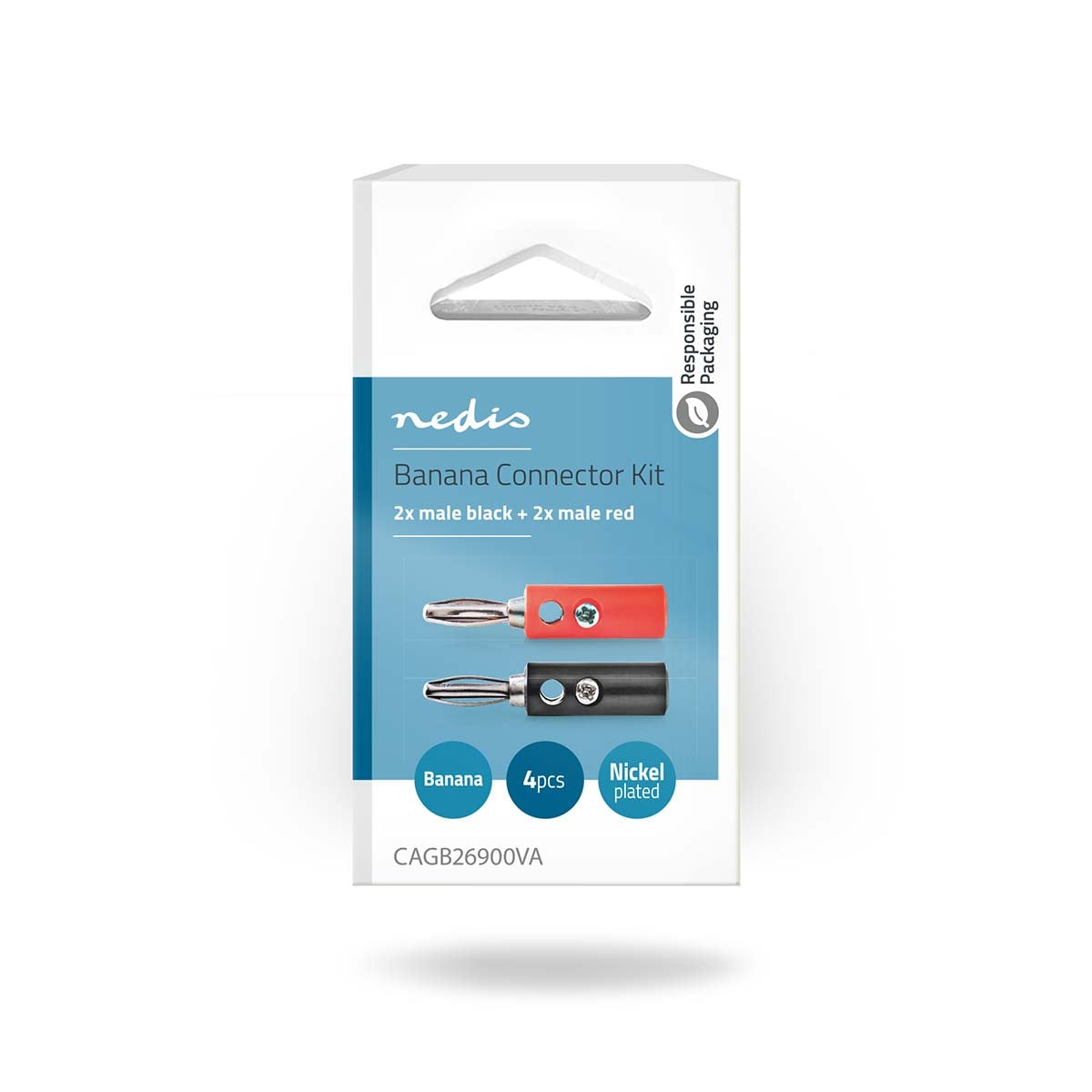 Banana Connector | Straight | Male | Nickel Plated | Screw | Cable input diameter: 4.5 mm | PVC | Red / Black | 4 pcs. | Box