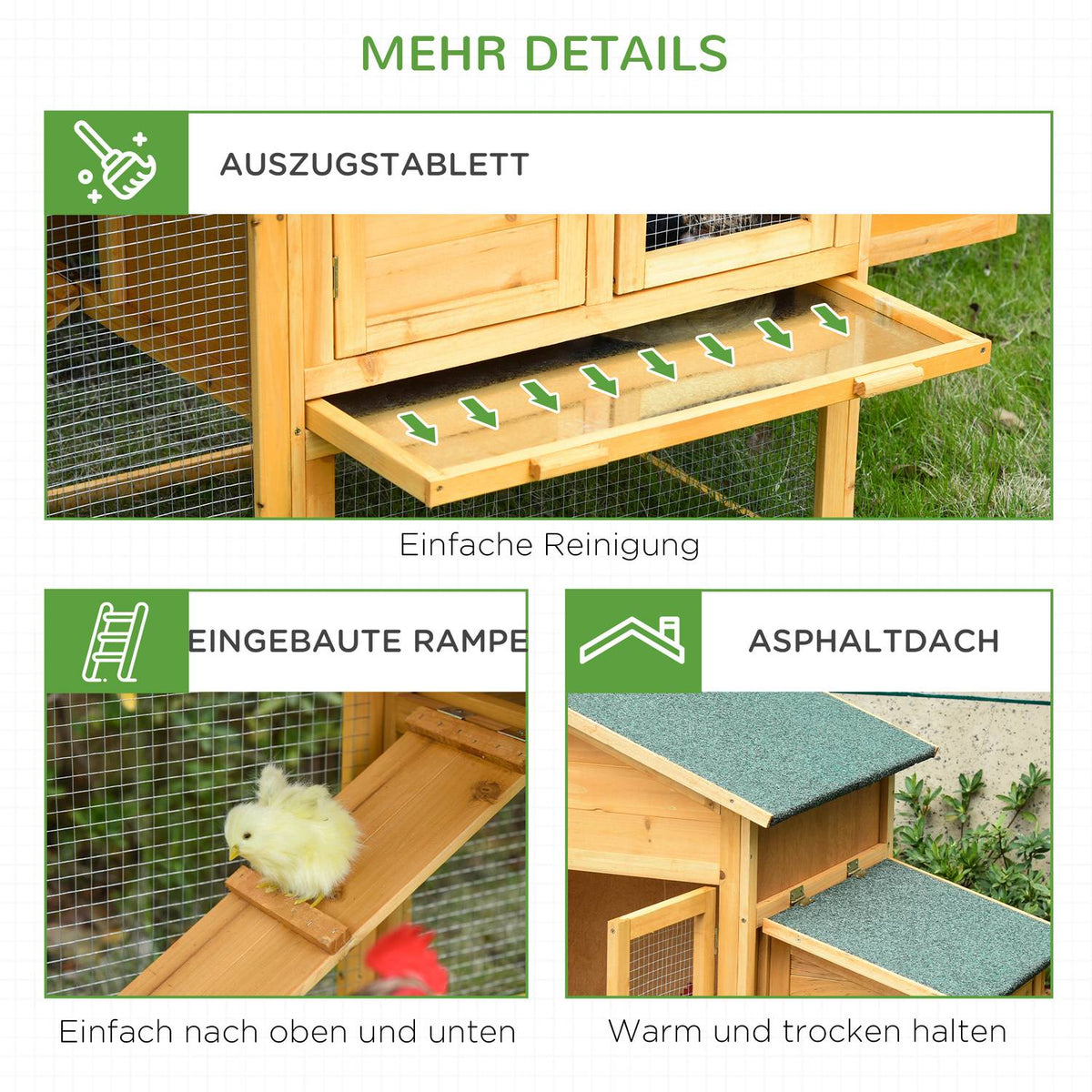 Bantam Chicken Coop Bantam House With Run Poultry House With Bar Window Nesting Box Fir Wood Yellow + Green 168X75X103 Cm