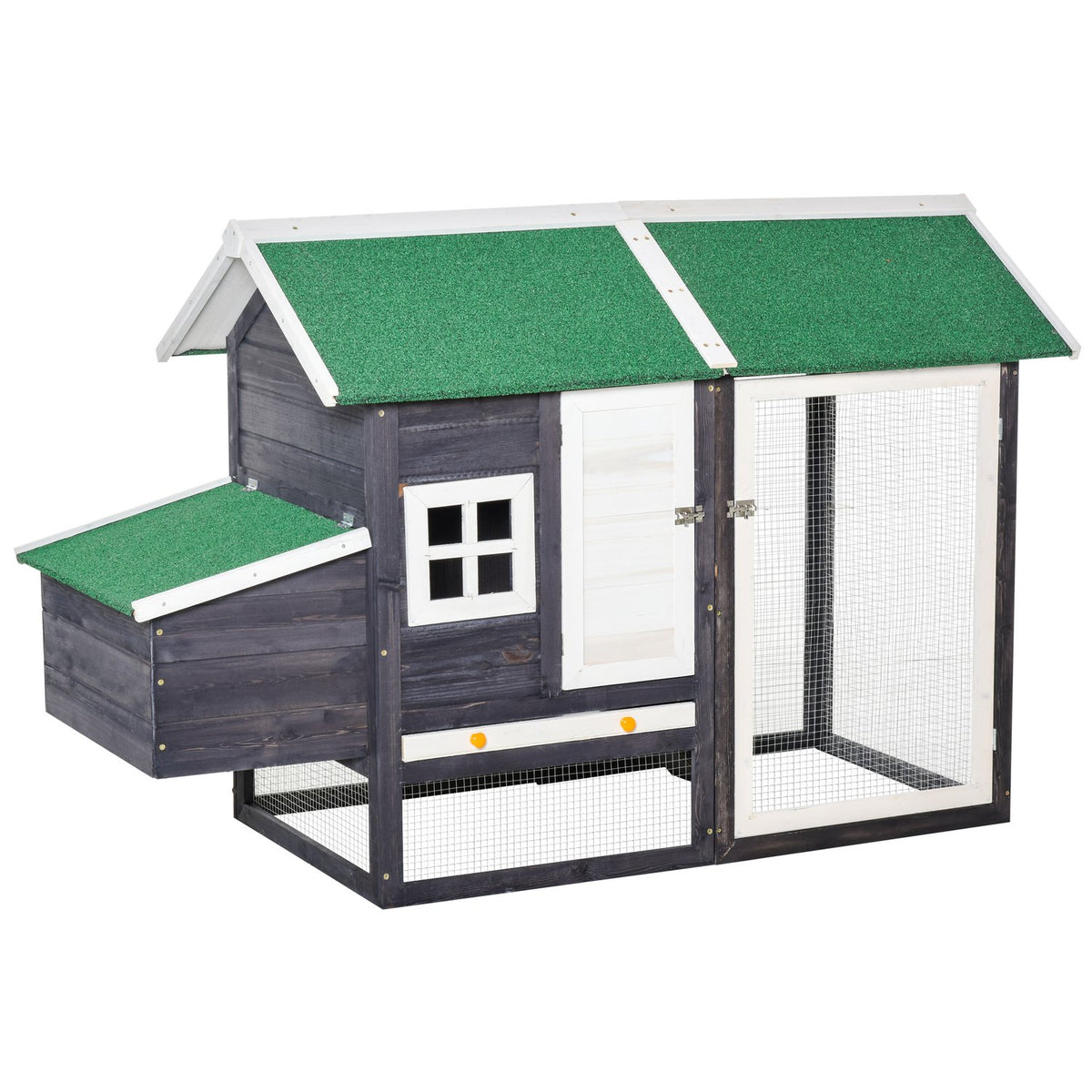 Bantam Chicken Coop Modern Poultry Coop With Nesting Box & Covered Playpen, Fir Wood & Metal Wire, Gray