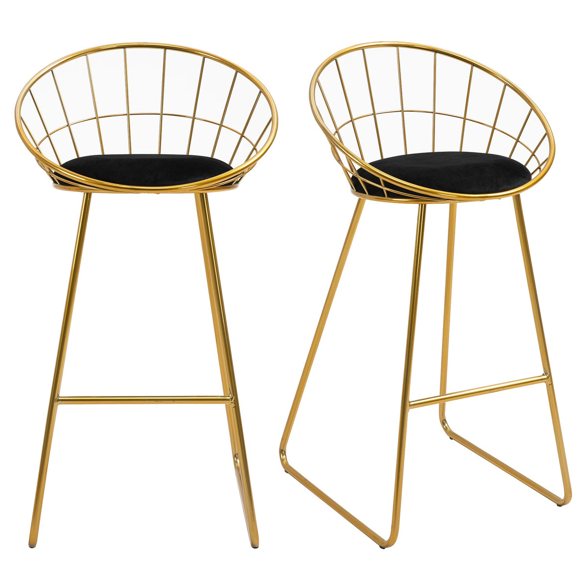 Bar Stool Set Kitchen Stool With Backrest, Velvet Touch Polyester, Gold+Black, 52.5X47X97Cm