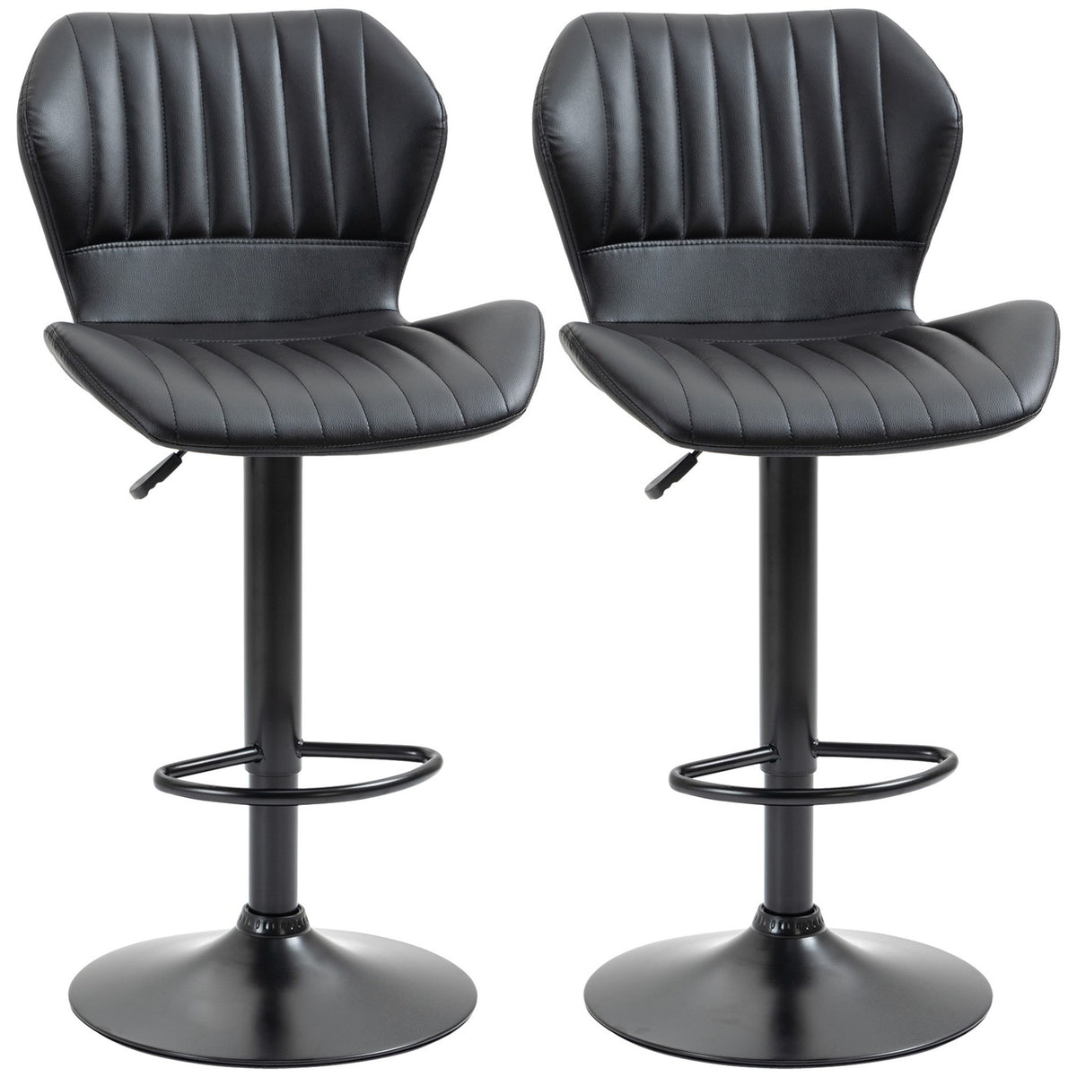 Bar Stools Height Adjustable Set Of 2 Swivel Chairs Bar Chairs 360° Rotatable With Backrest Faux Leather 48.5X55.5X90-110 M