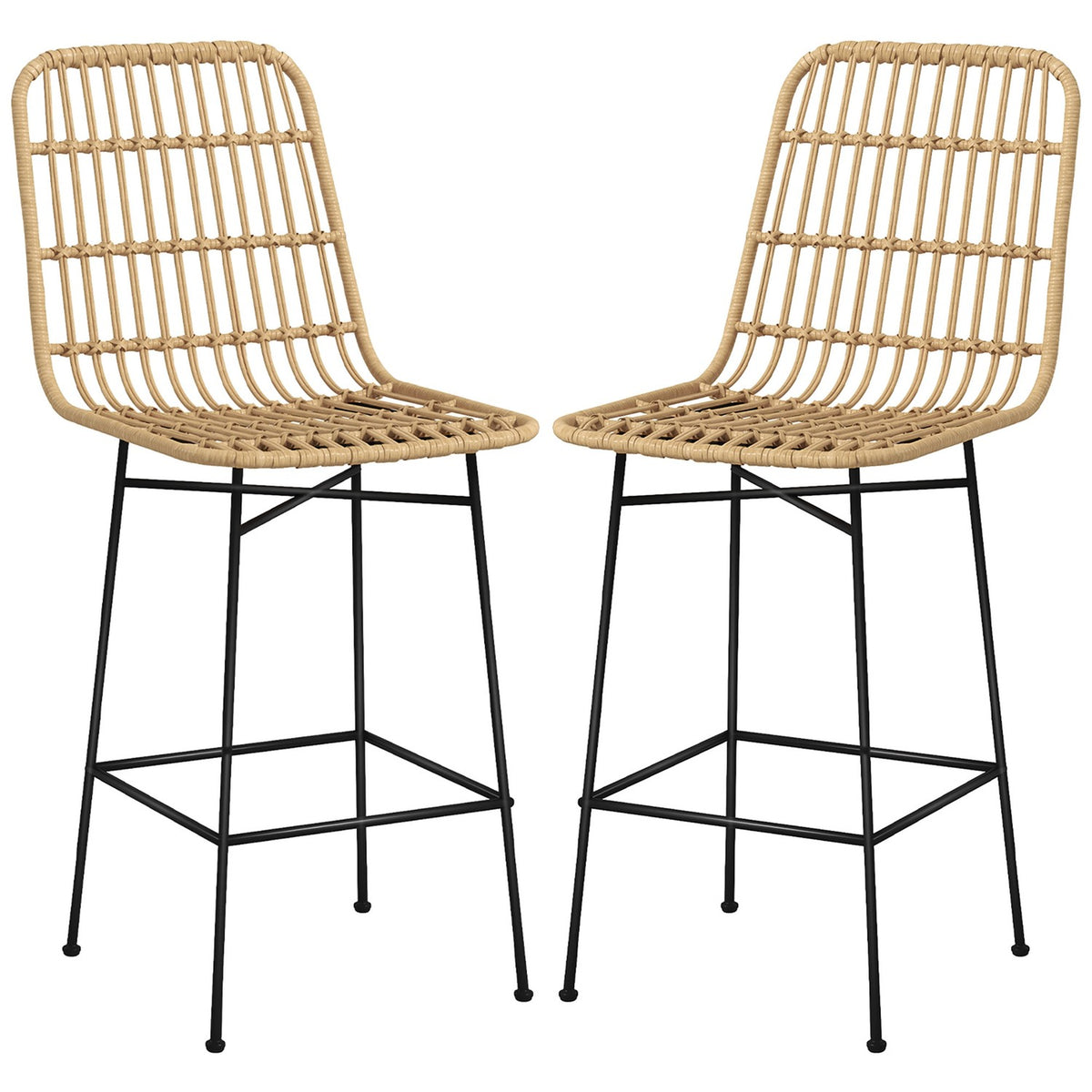 Bar Stools Set Of 2 Bar Chair Counter Stool Backrest Pe Rattan Boho Design Kitchen Stools Steel Yellow