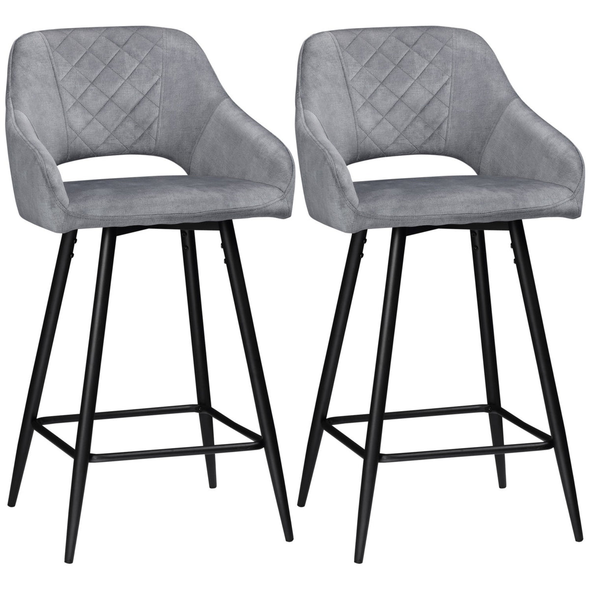 Bar Stools Set Of 2 Bar Chairs Bistro Stools With Footrest Velvet Look Kitchen Chair Counter Stool Seat Cover For Kitchen Islands Steel Gray 50 X 53 X 94 Cm