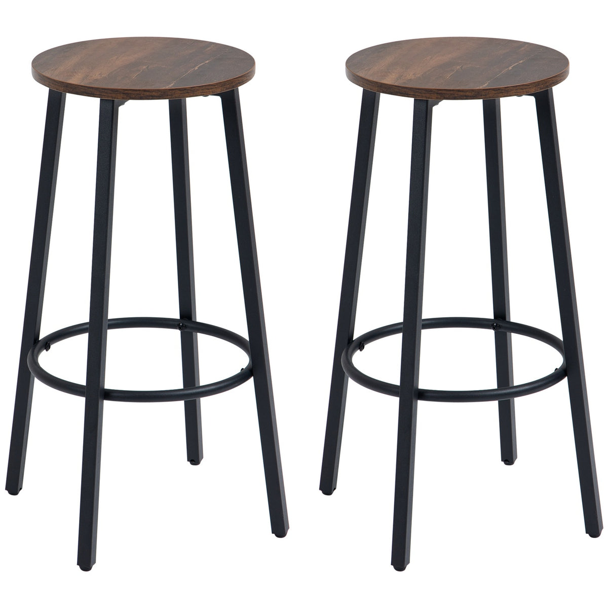 Bar Stools, Set Of 2 Bar Chairs With Footrest, Counter Stool With Steel Frame, Industrial Design Counter Chair, Kitchen Chair, Rustic Brown