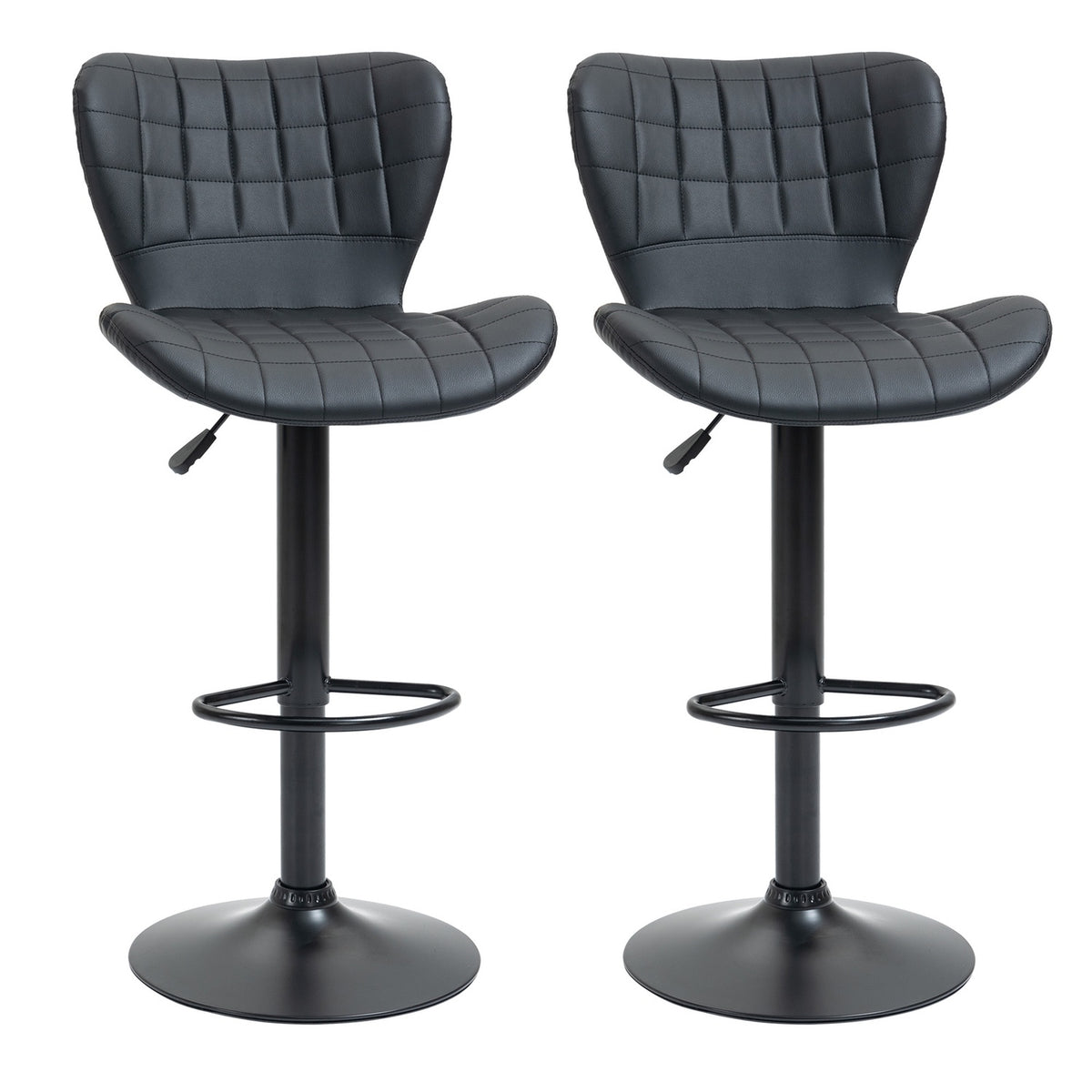 Bar Stools Set Of 2 Bar Stools, Counter Stools, Bistro Stools, Kitchen Stools, Swivel Chairs, Backrest, Pu Cover, Black
