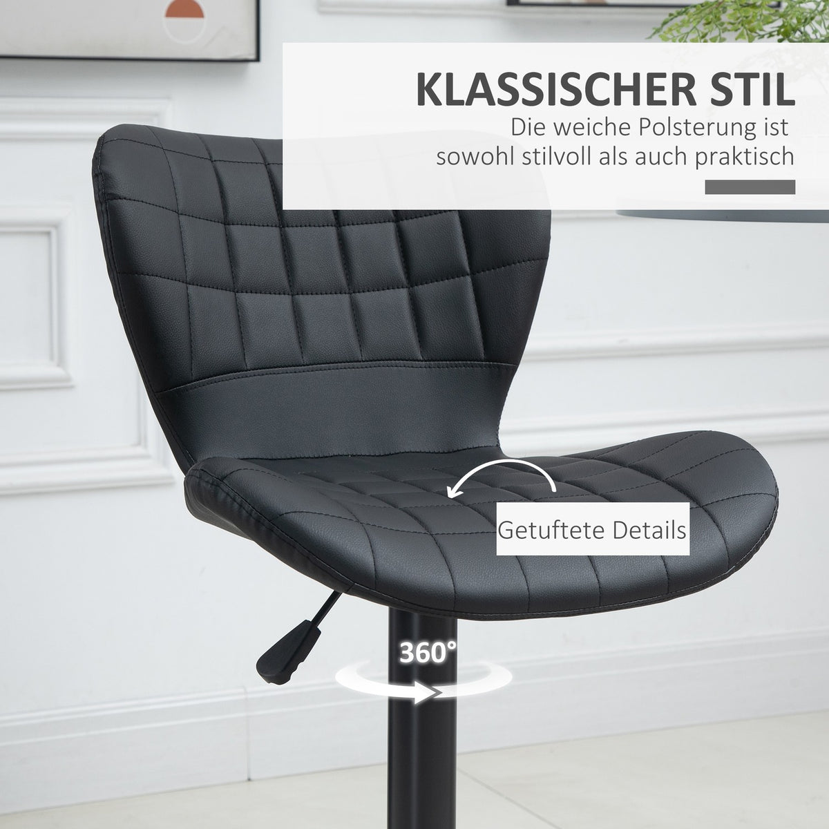 Bar Stools Set Of 2 Bar Stools, Counter Stools, Bistro Stools, Kitchen Stools, Swivel Chairs, Backrest, Pu Cover, Black