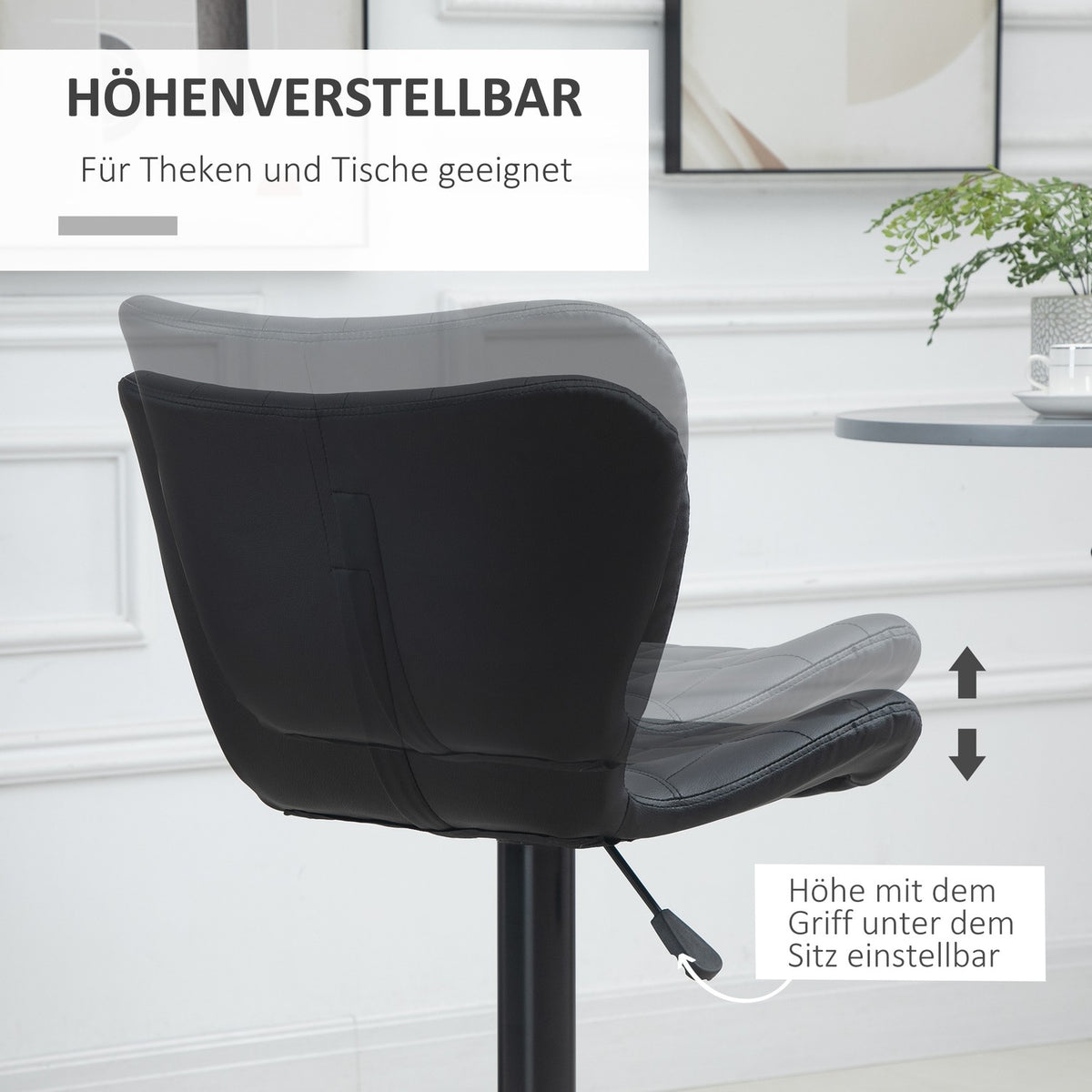 Bar Stools Set Of 2 Bar Stools, Counter Stools, Bistro Stools, Kitchen Stools, Swivel Chairs, Backrest, Pu Cover, Black