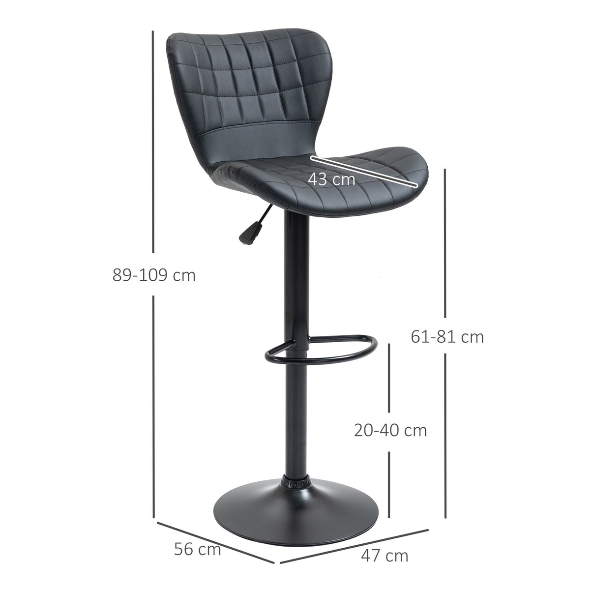 Bar Stools Set Of 2 Bar Stools, Counter Stools, Bistro Stools, Kitchen Stools, Swivel Chairs, Backrest, Pu Cover, Black