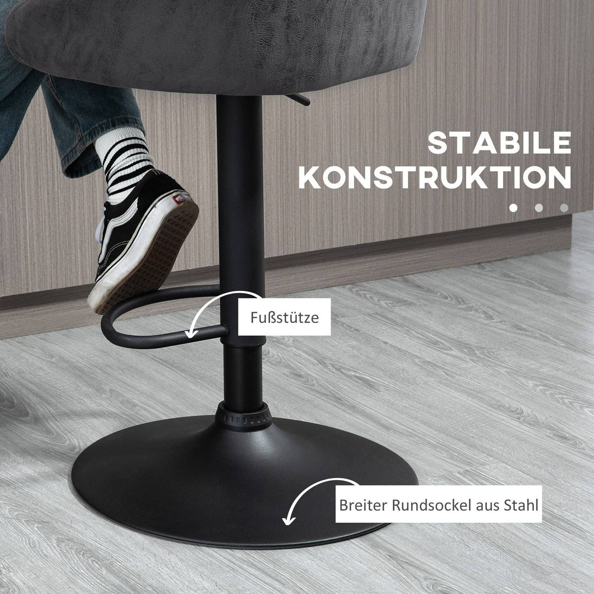 Bar Stools Set Of 2 Height-Adjustable Bar Chairs With Armrests, Back, Faux Leather Look, Footrest, Gray, 57X50X84-104Cm