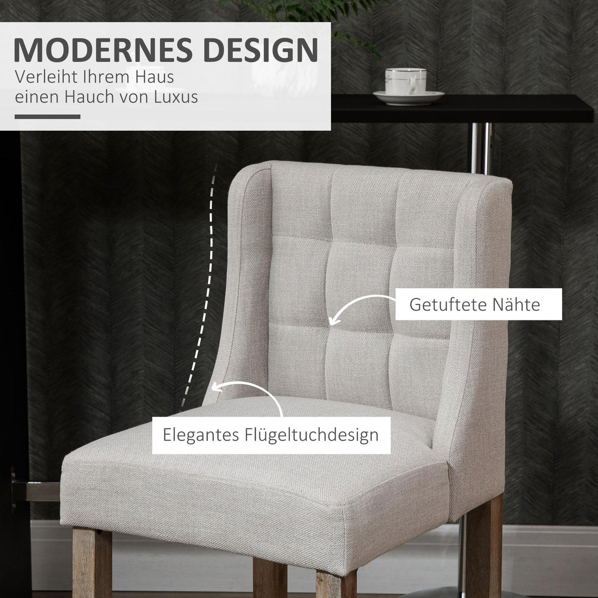 Bar Stools Set Of 2 Modern Kitchen Chairs Low Back Linen Touch Rubber Wood Beige 47X50X101Cm