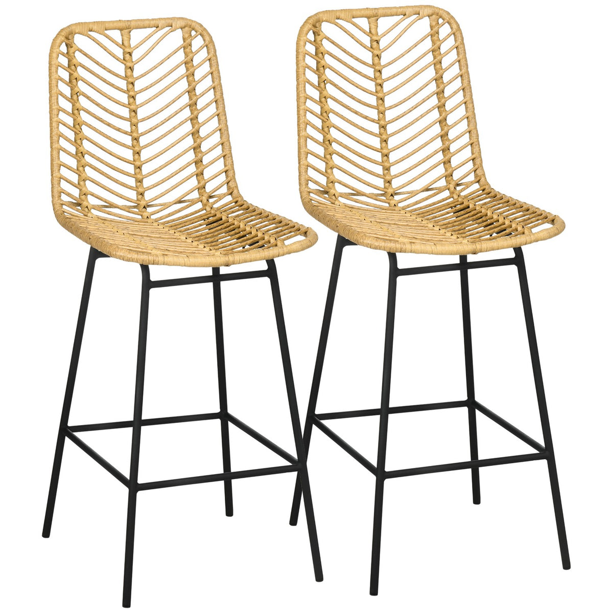 Bar Stools Set Of 2, Rat Look Bar Chairs, Counter Stools With Backrest, Boho Design Kitchen Stools, Counter Chairs, Kitchen, Steel, Yellow