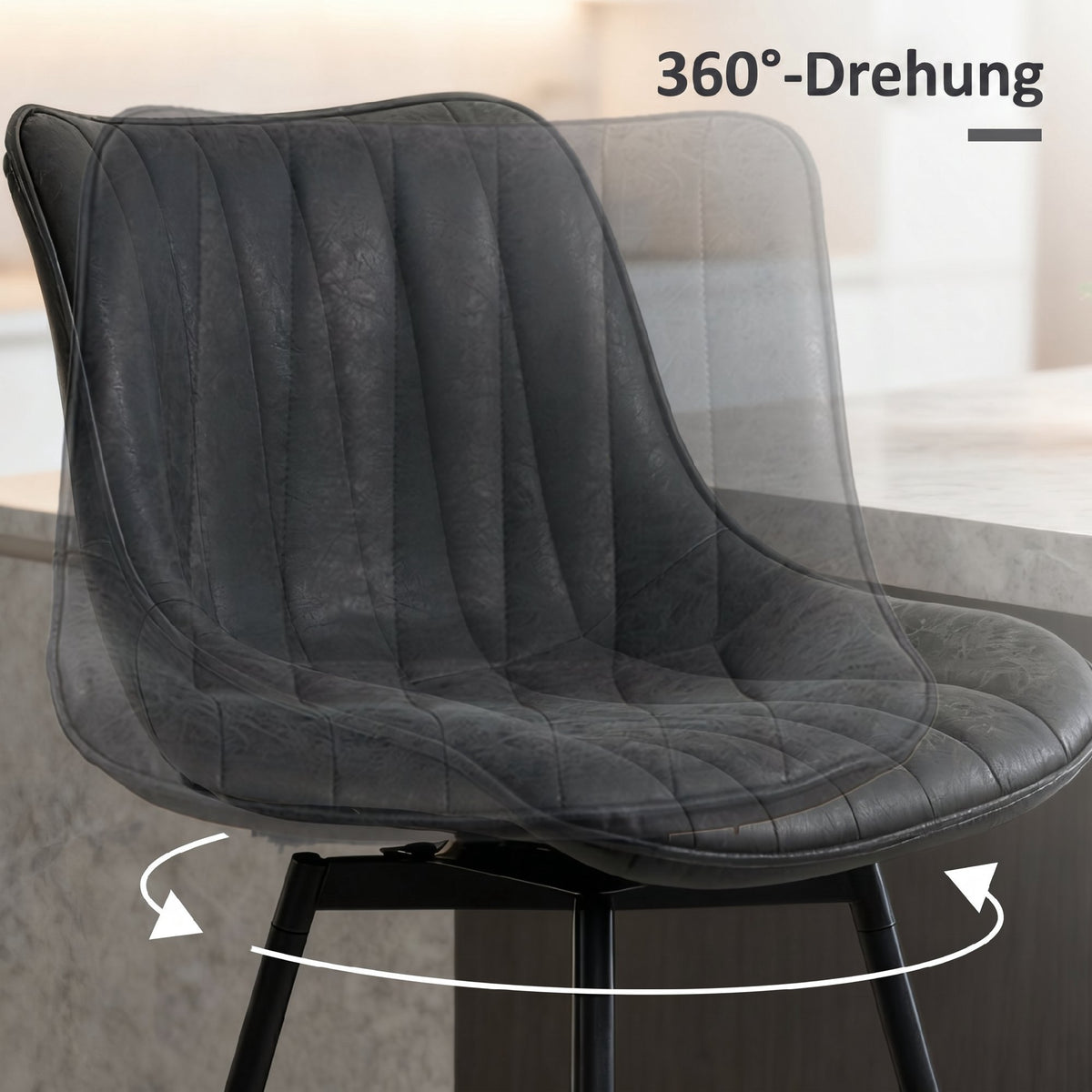 Bar Stools Set of 2, 68 cm, 360-Degree Swivel, Black, With Backrest