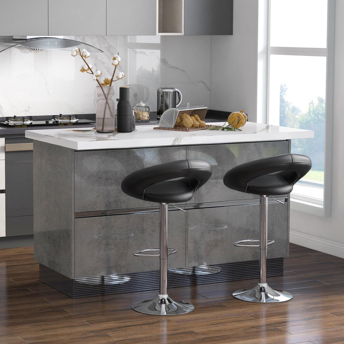 Bar Stools Set of 2, Height-Adjustable 360 Swivel