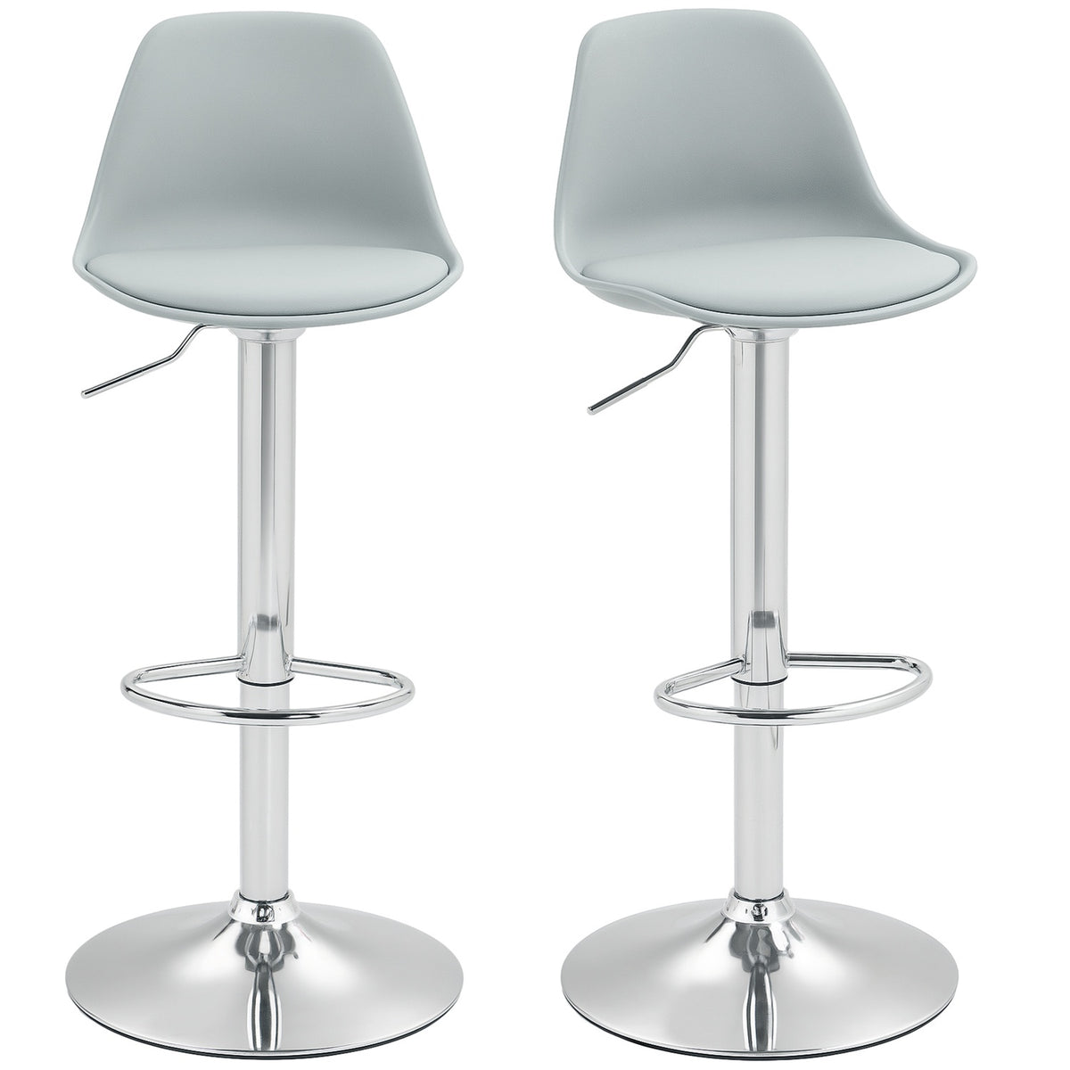 Bar Stools Set of 2, Padded Bar Chairs with Steel Frame, Backrest, Height-Adjustable Kitchen Chairs with Footrest, 360° Rotatable Counter Stool for Kitchen, Living Room, Dining Room, Faux Leather Gray