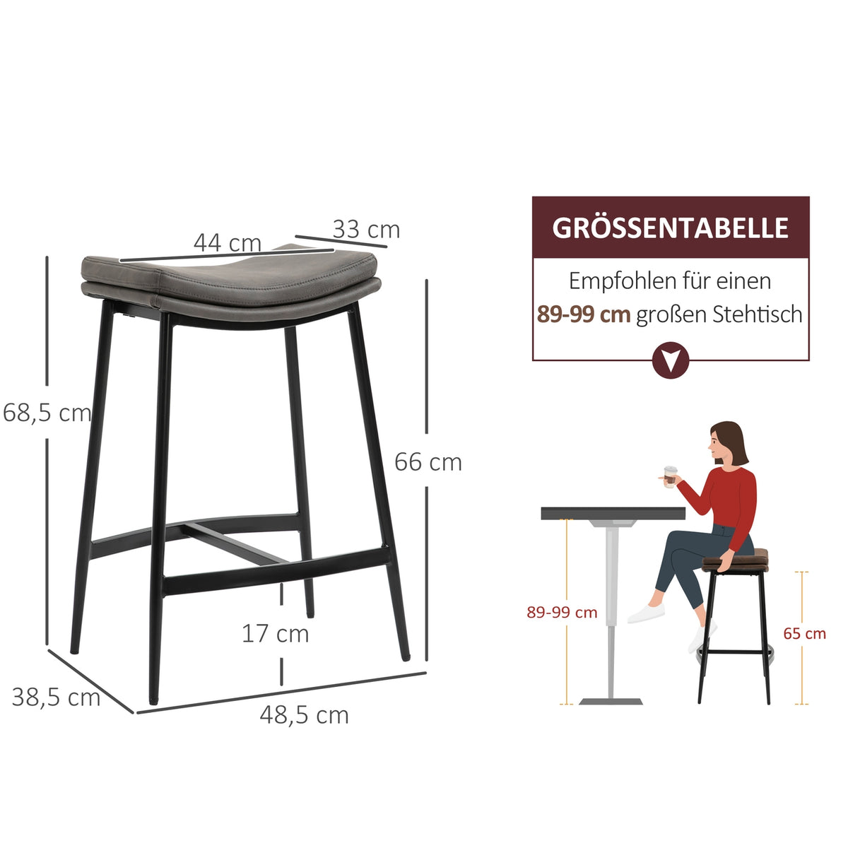 Bar Stools Set of 2, Padded Seats, Steel Frame