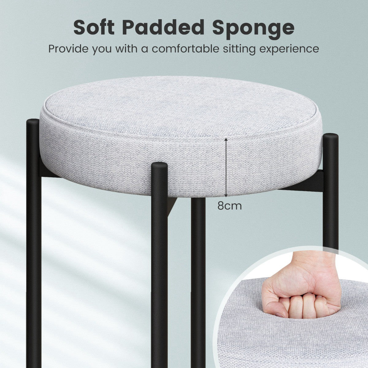 Bar Stools Set of 4, Padded Stackable, Metal Legs – Light Gray