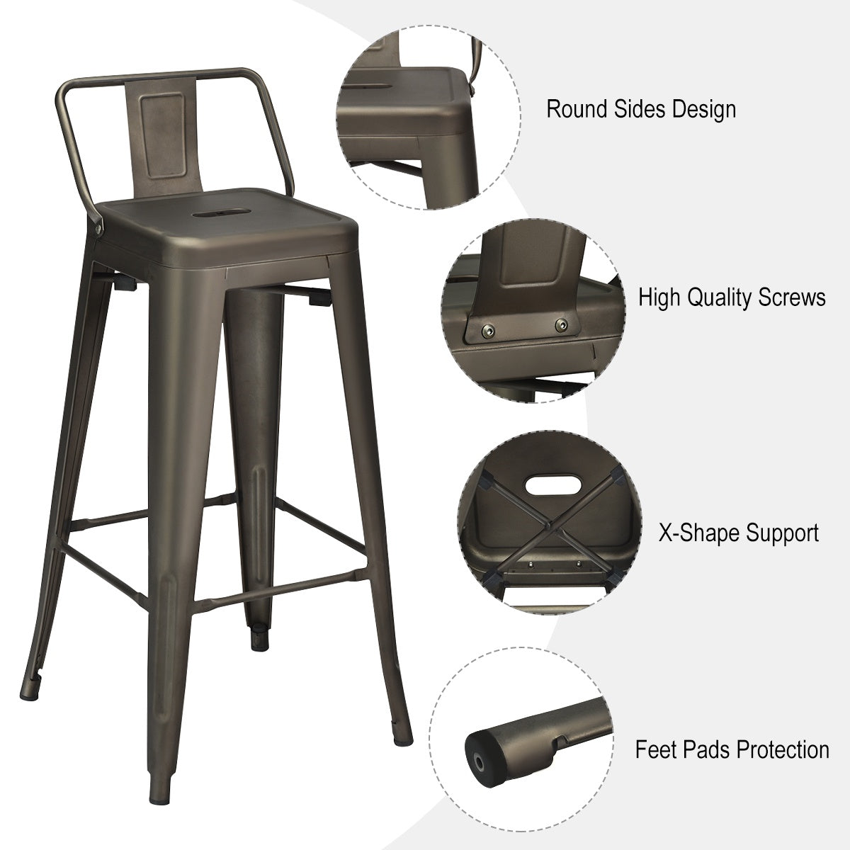 Bar Stools, Set of 4 Stackable Steel, 76 cm Seat