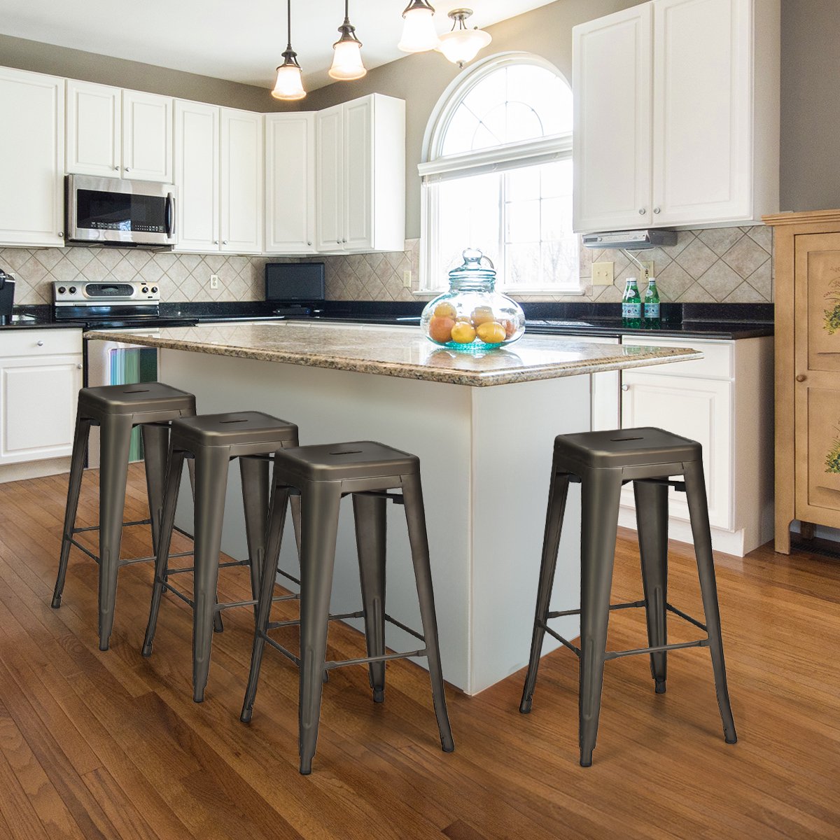 Bar Stools, Set of 4 Stackable Steel, 76 cm Seat