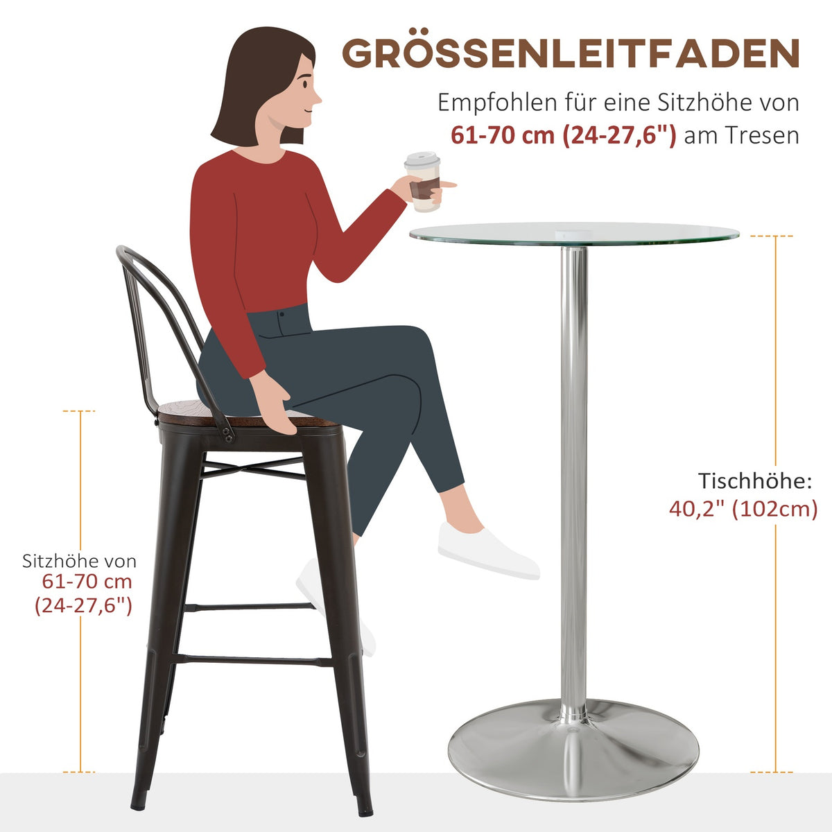 Bar Table Bar Table 2 People Bistro Table Tempered Glass Table Top Ø60X102Cm Transparent