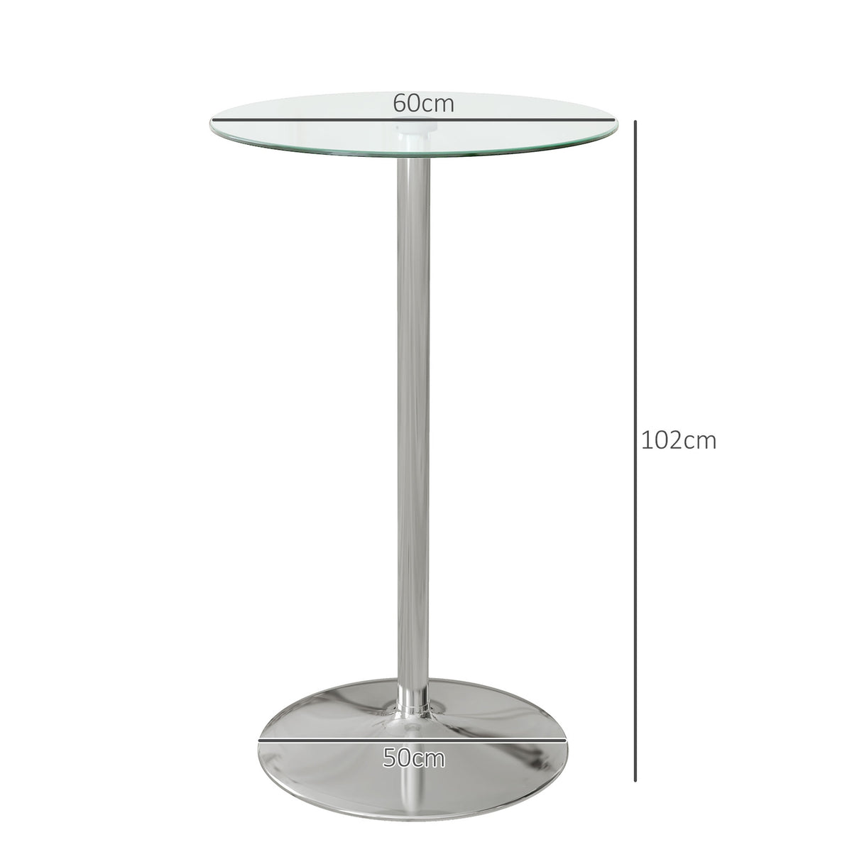 Bar Table Bar Table 2 People Bistro Table Tempered Glass Table Top Ø60X102Cm Transparent