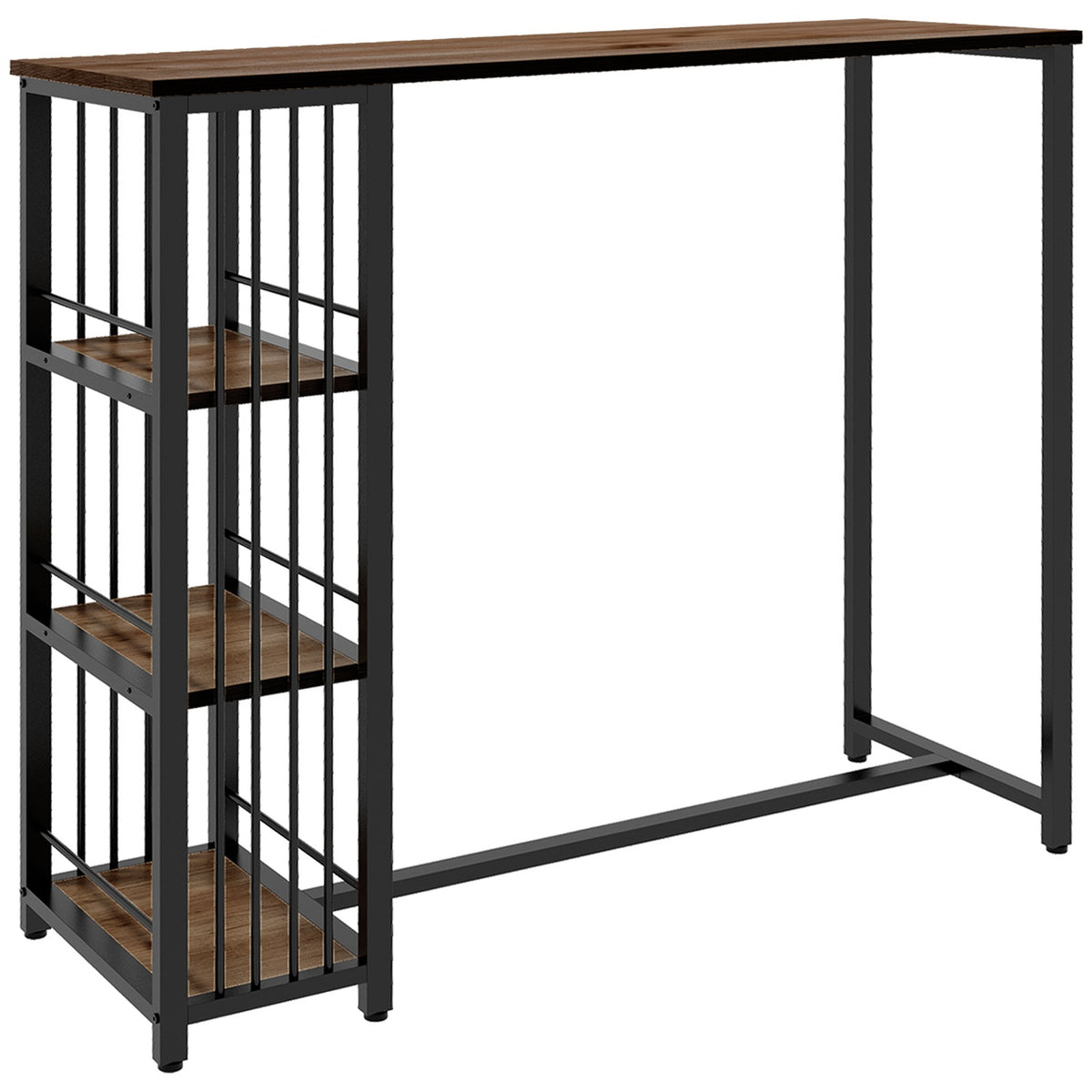 Bar Table, Bar Table, Counter Table With 3 Shelves, Bar Counter, Kitchen Table With Wood Look, Steel Frame, Brown, 120 X 40 X 105 Cm